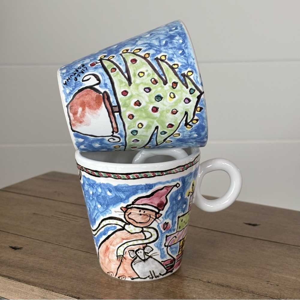 Circo Fortuna by Bellini Starbucks Collection Ceramic Christmas Mugs Two 12oz.